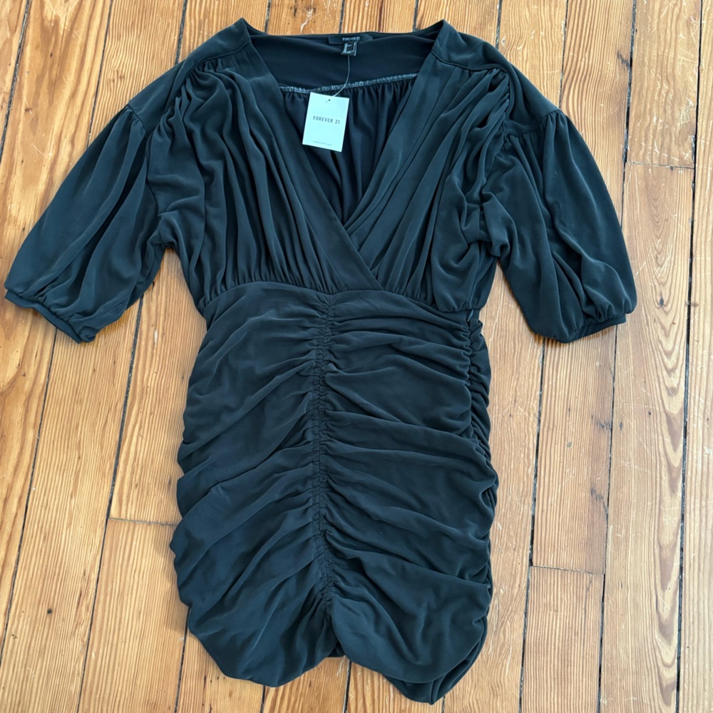 Forever 21 Dark Gray / Charcoal Mini Dress with ruching details